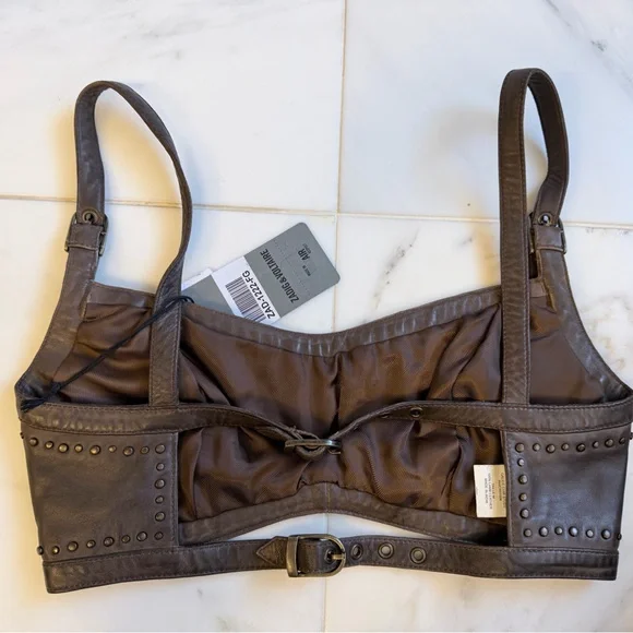 Zadig & Voltaire Brown Leather Studded Top - Picture 2 of 4